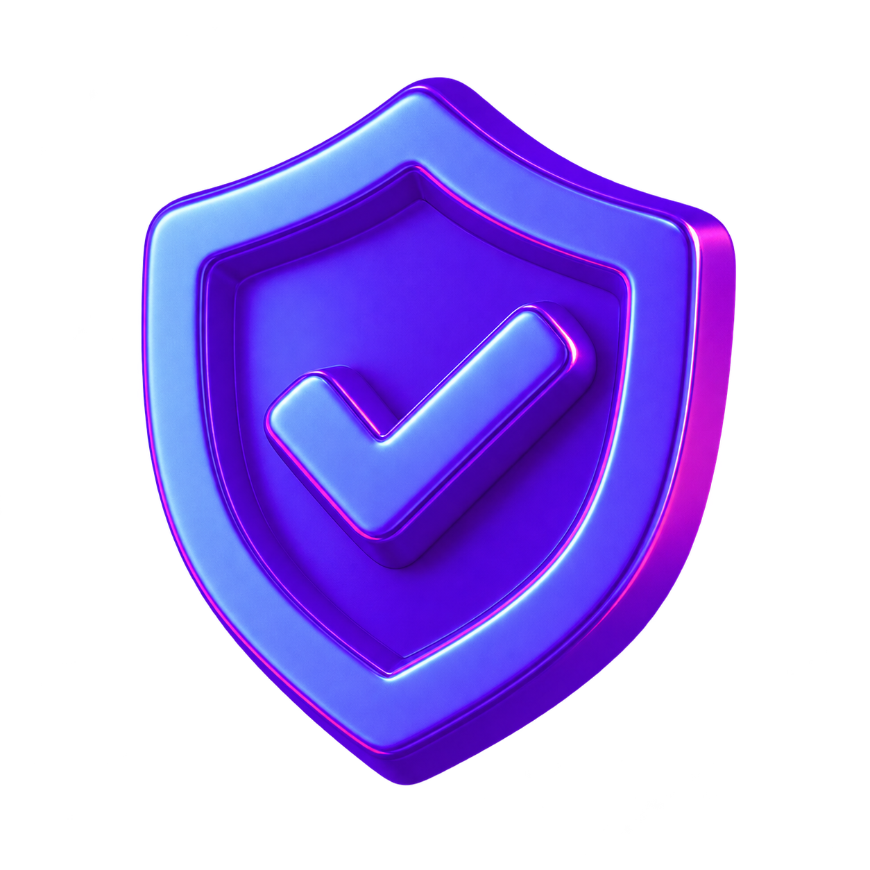 Purple 3D shield with a checkmark representing risk management
